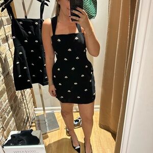 Karina Grimaldi Black Mini Dress with White Floral Accents
